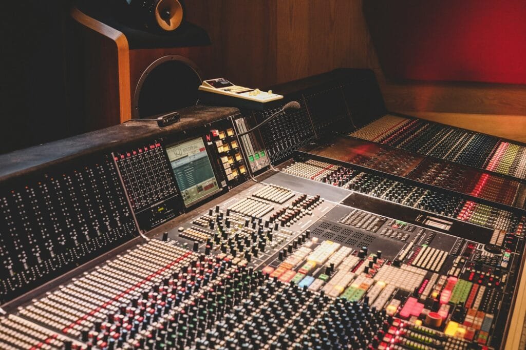Professional mixing console in a Dubai recording studio