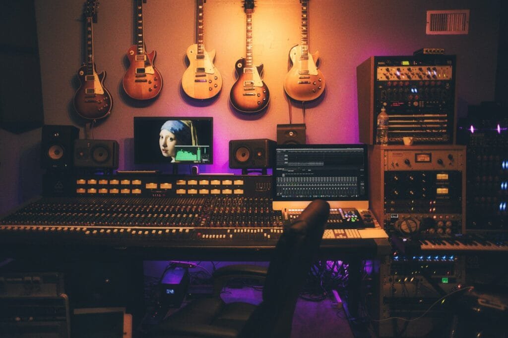 Mixing vocals on a studio console in a Dubai recording studio